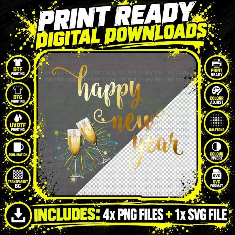 Happy New Year T-Shirt 2018 Best Wishes Fresh Start Tee Png SVG Digital Bundle