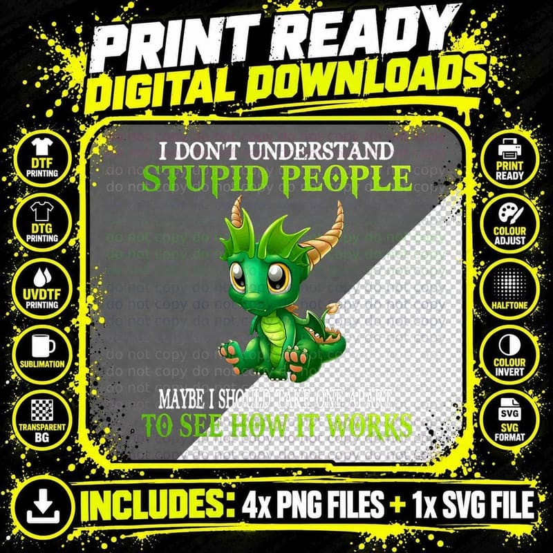 I Don't Understand Stupid People Cute Dragons Lover Gift Png SVG Digital Bundle