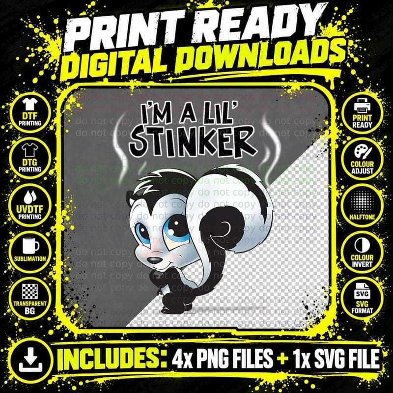 I'm a Lil' Stinker Skunk T-Shirt Png SVG Digital Bundle