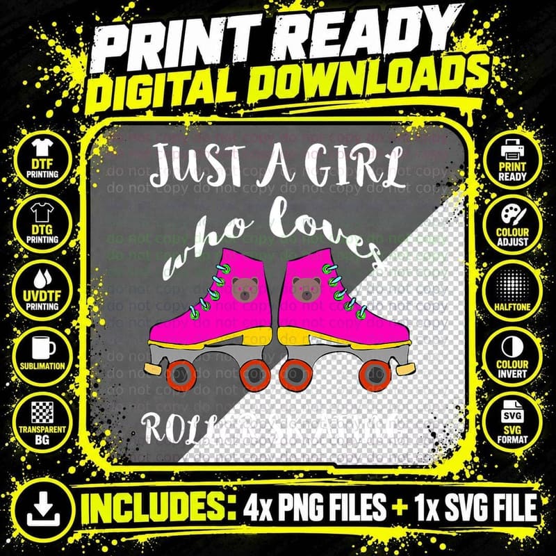 Just a Girl Who Loves Roller Skating Roller Skates Png SVG Digital Bundle