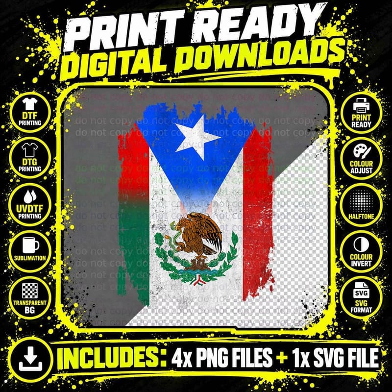 Mexirican Mexico Flag Puerto Rico Flag Boricua Chicano Png SVG Digital Bundle