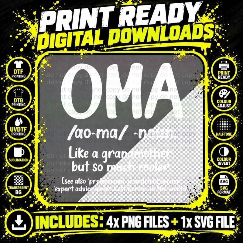 Oma Grandmother Mothers Day Tee Oma Definition Design Png SVG Digital Bundle