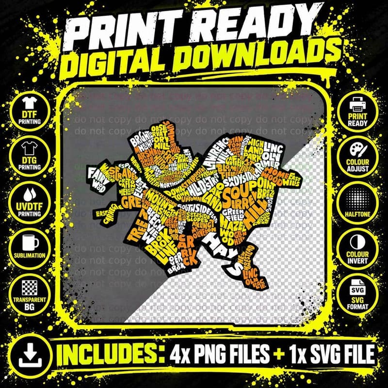 Pittsburgh Neighborhood Names Map Black and Yellow Png SVG Digital Bundle