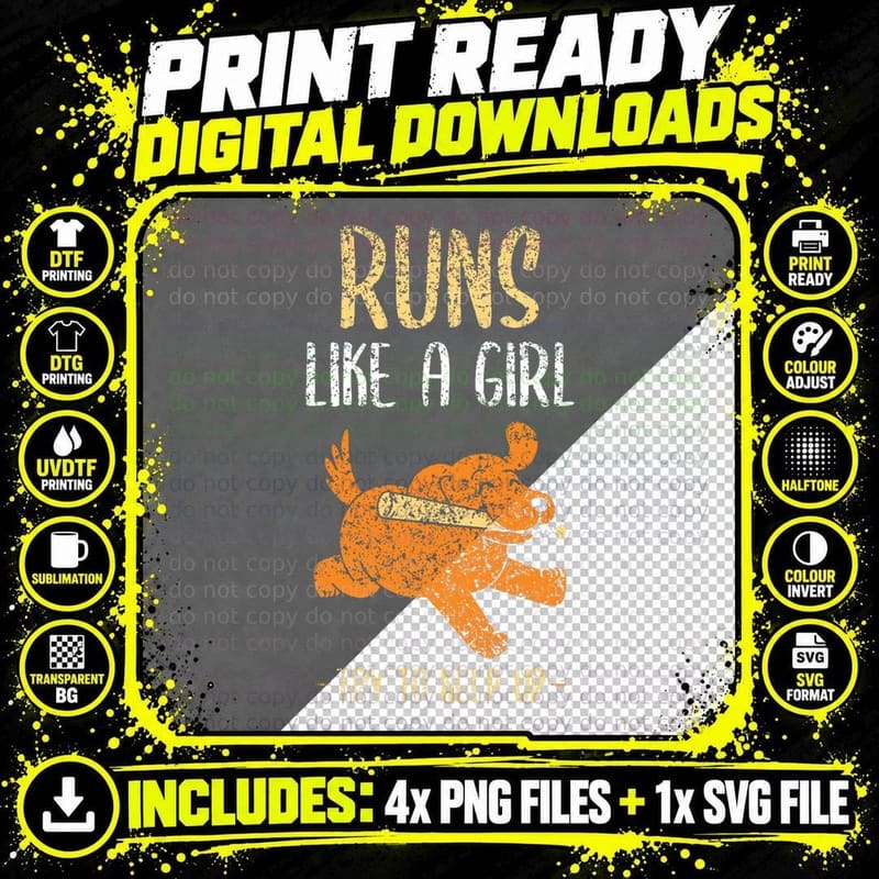 Runs Like a Girl Try to Keep up Softballer Player Png SVG Digital Bundle