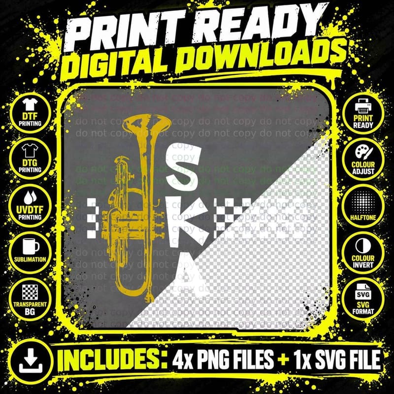 SKA Trumpet and Squares T-Shirt Png SVG Digital Bundle