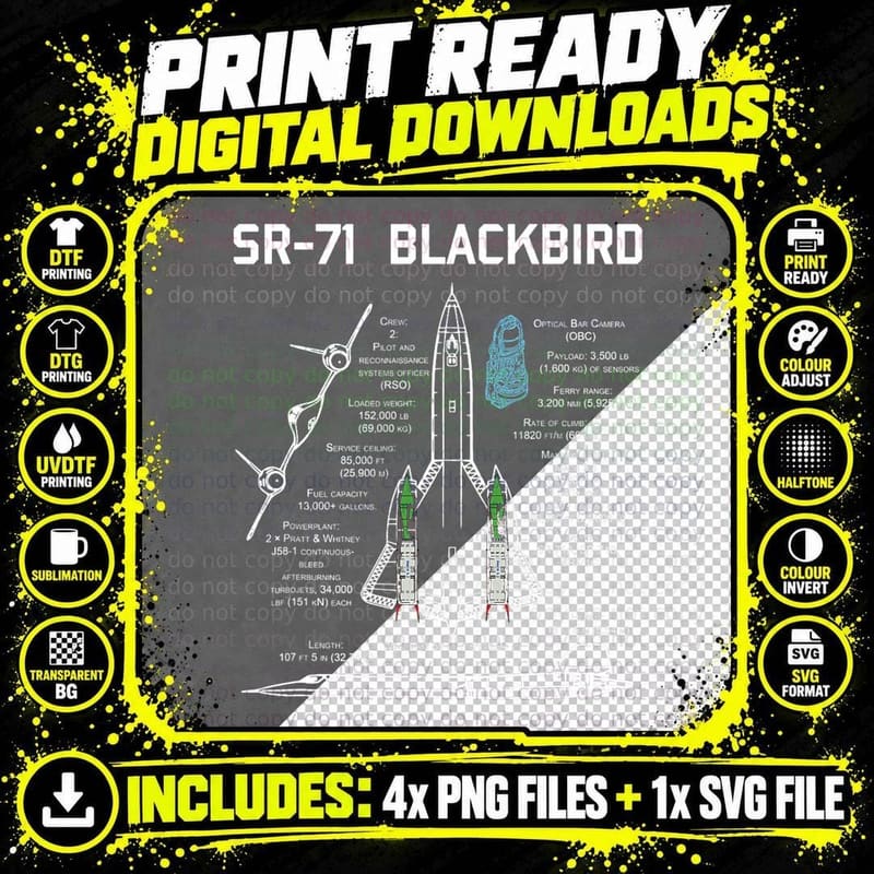 SR-71 Blackbird Specs T-Shirt Png SVG Digital Bundle