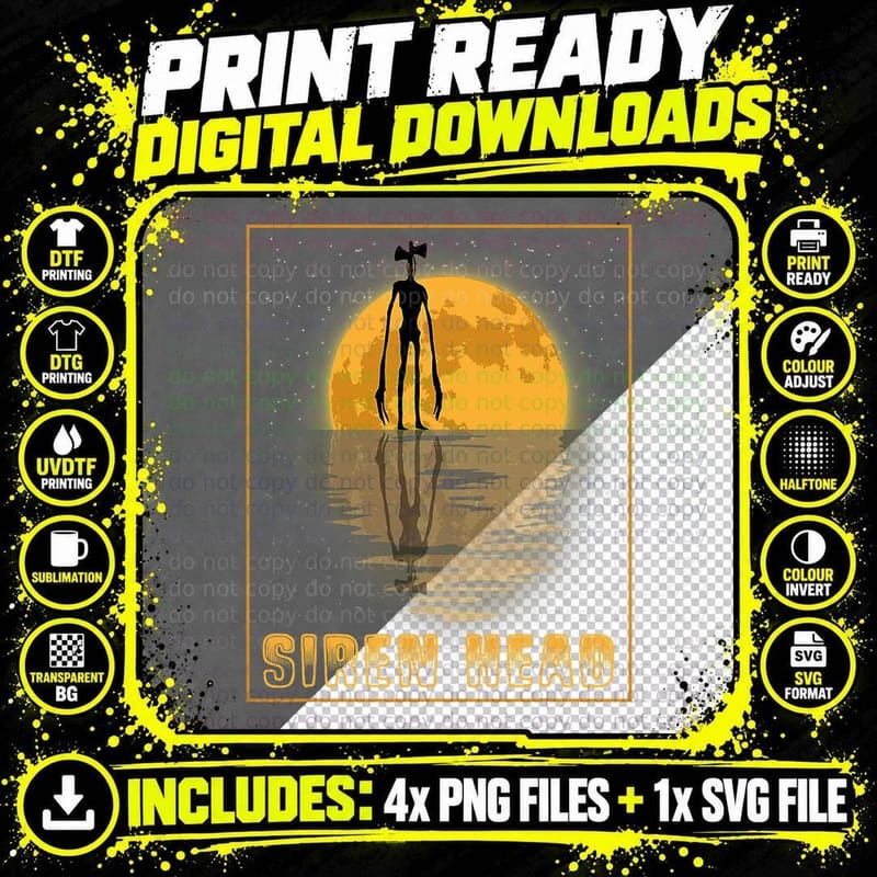 Siren Head and a Yellow Full Moon T-Shirt Png SVG Digital Bundle