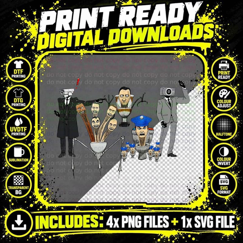 Skibidi Toilet Shirt, Camera Man, Speaker Man Png SVG Digital Bundle