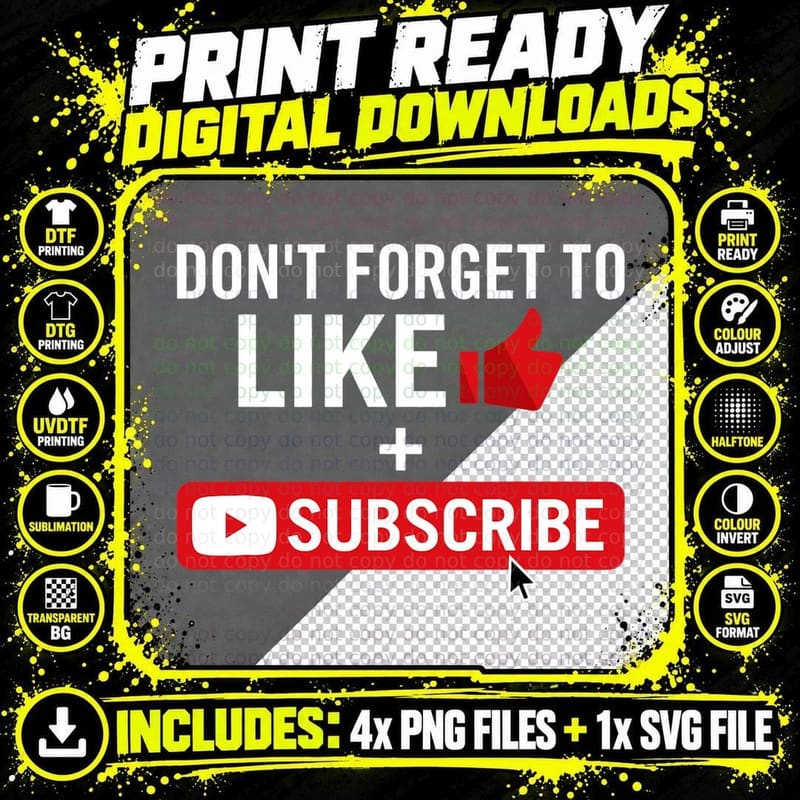 Social Media Influencer Like and Subscribe T-Shirt Png SVG Digital Bundle
