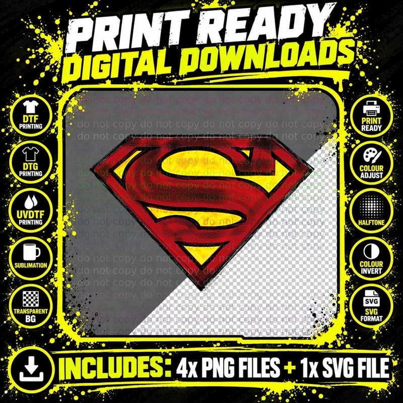 Superman Charcoal Shield T-Shirt Png SVG Digital Bundle
