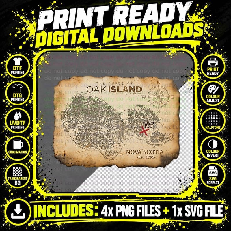 The Curse of Oak Island Treasure Map T-Shirt Png SVG Digital Bundle