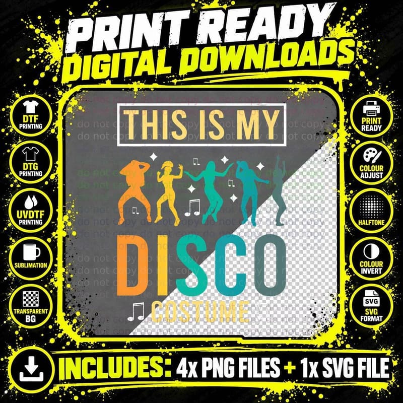 This Is My Disco Costume 1970s Outfit 70's Style Design Png SVG Digital Bundle