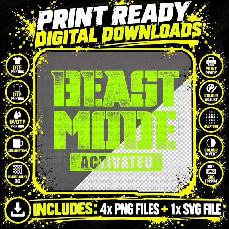 Trendy Graphic Beast Mode Activated T-Shirt Png SVG Digital Bundle