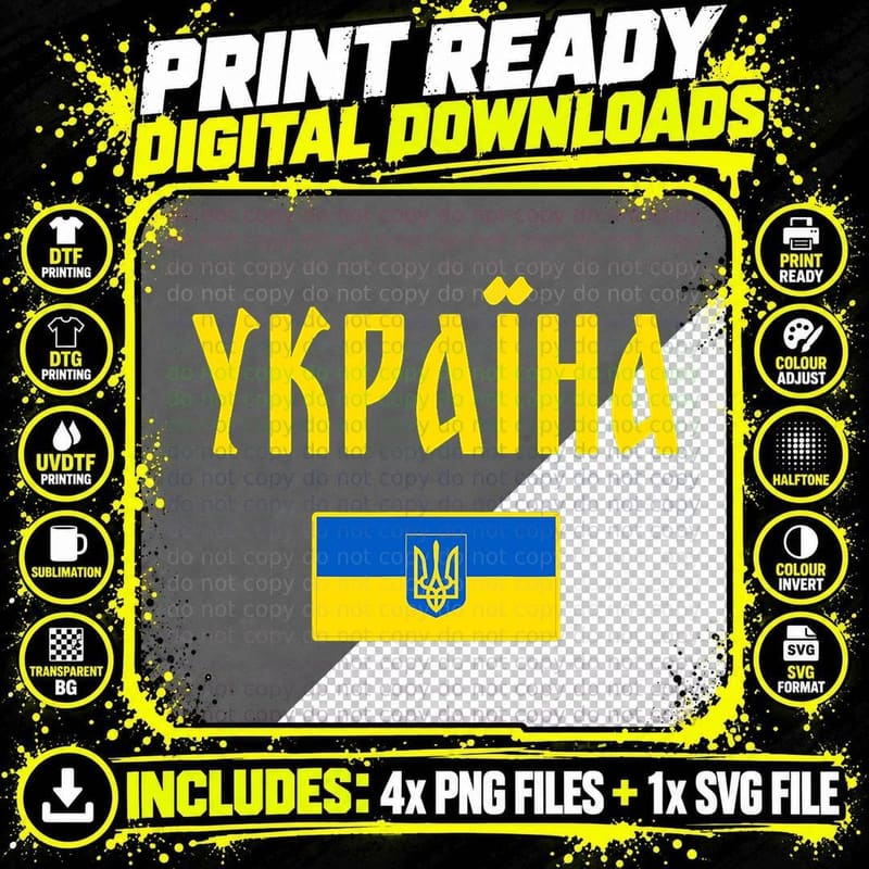Ukraine Ukrainian Flag Cyrillic T-Shirt Png SVG Digital Bundle