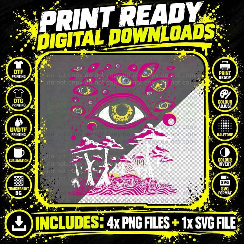 Weirdcore Eyeballs Strange Weird Odd Mushrooms T-Shirt Png SVG Digital Bundle
