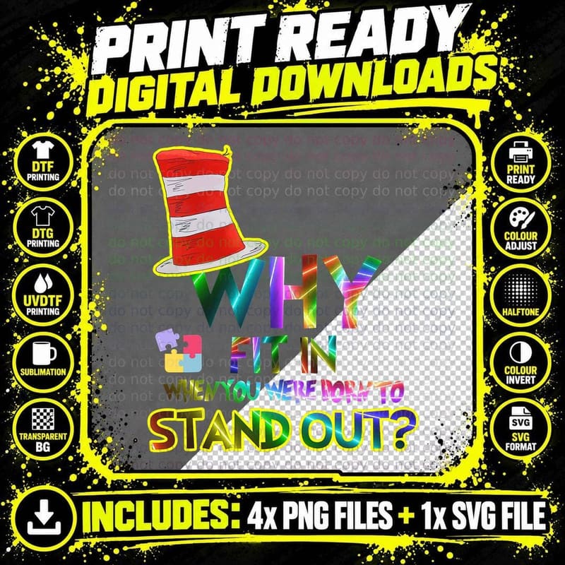 Why Fit in When You Were Born to Stand Out T-Shirt Png SVG Digital Bundle