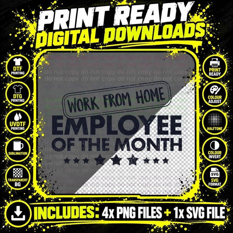Work from Home Employee of the Month Top Best Worker Png SVG Digital Bundle