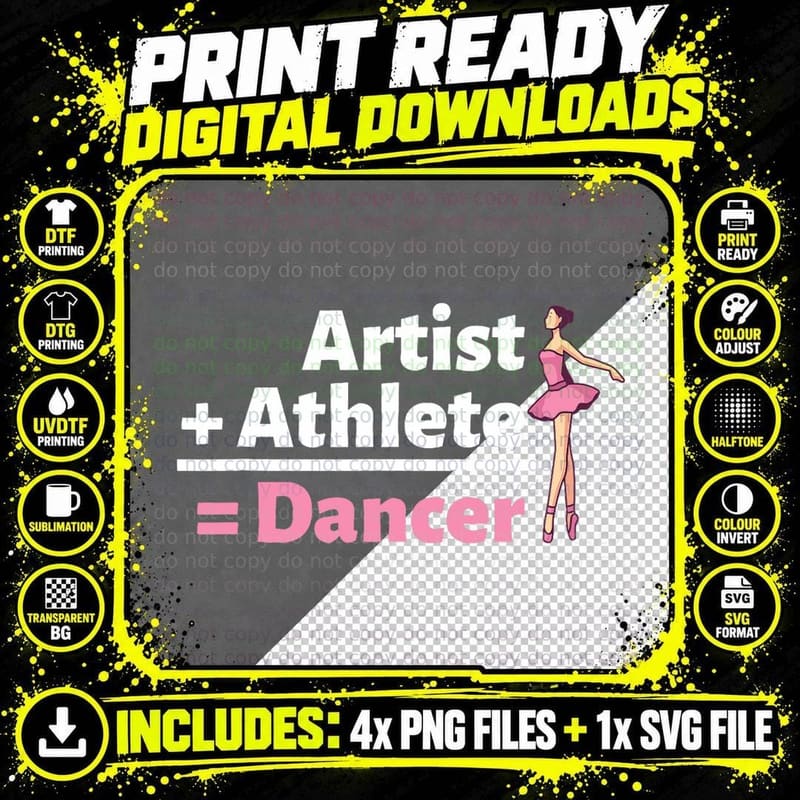 Athlete Plus Artist Equals Dancer Ballet Ballerina Png SVG Digital Bundle