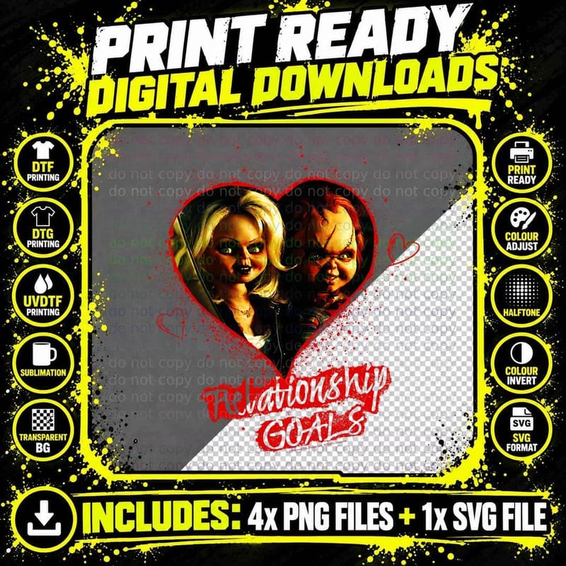 Child's Play Chucky and Tiffany Relationship Goals Short Png SVG Digital Bundle