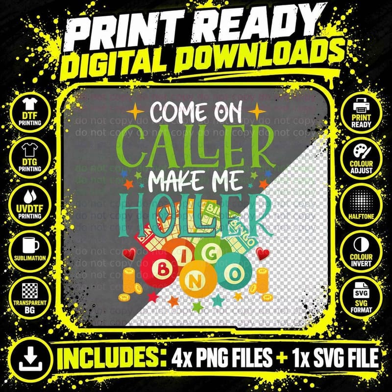 Come on Caller Make Me Holler Bingo Player Quote Bingo Png SVG Digital Bundle