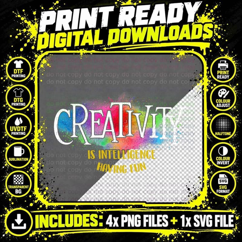 Creativity Is Intelligence Having Fun - Artist Drawing Png SVG Digital Bundle