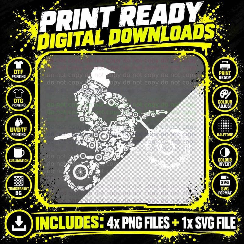 Dirt Bike Rider Motocross Enduro Dirt Biking Boys Gift Png SVG Digital Bundle