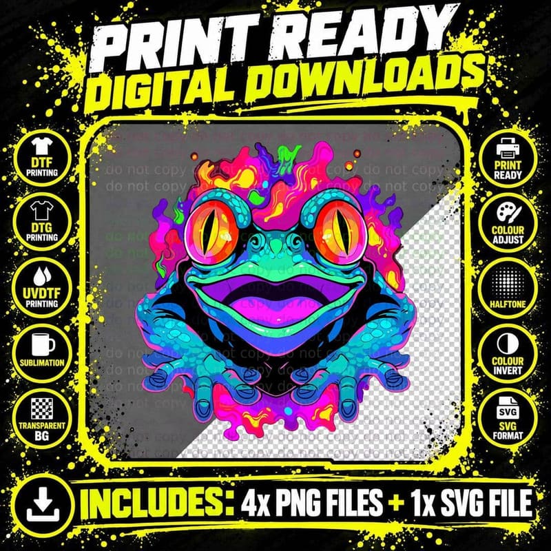 EDM Festival Trippy Psychedelic Arty Frog T-Shirt Png SVG Digital Bundle