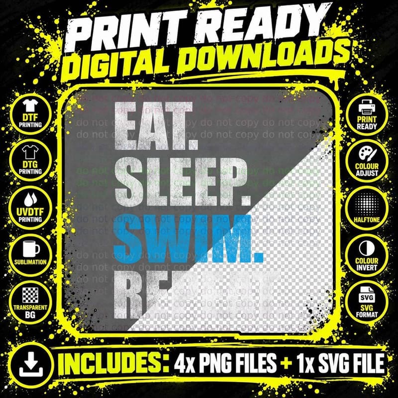Eat Sleep Swim Repeat T-Shirt Png SVG Digital Bundle