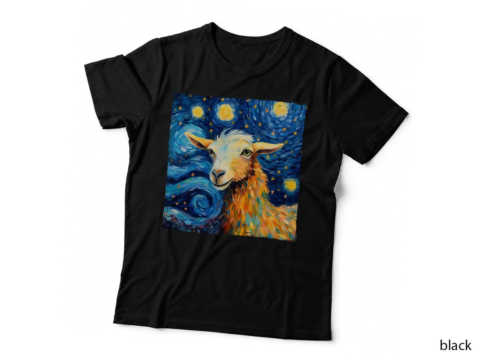 Goat Design in the Style of Van Gogh's Iconic Starry Night T-Shirt