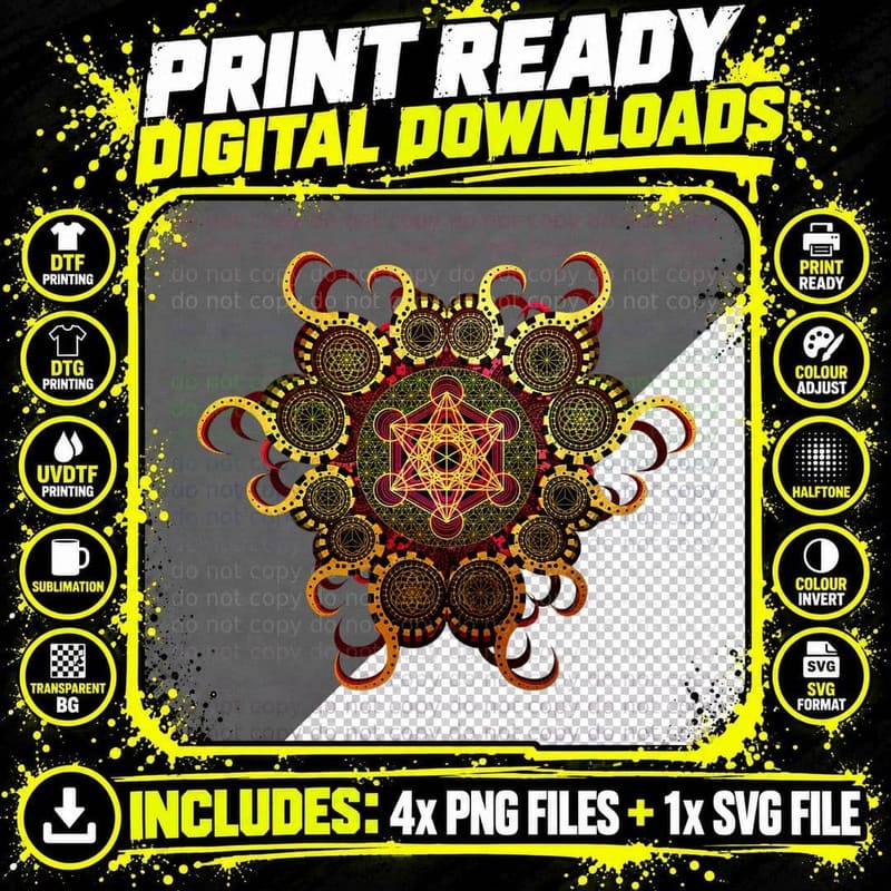 Gold Organic Merkaba Sacred Geometry Psychedelic Png SVG Digital Bundle
