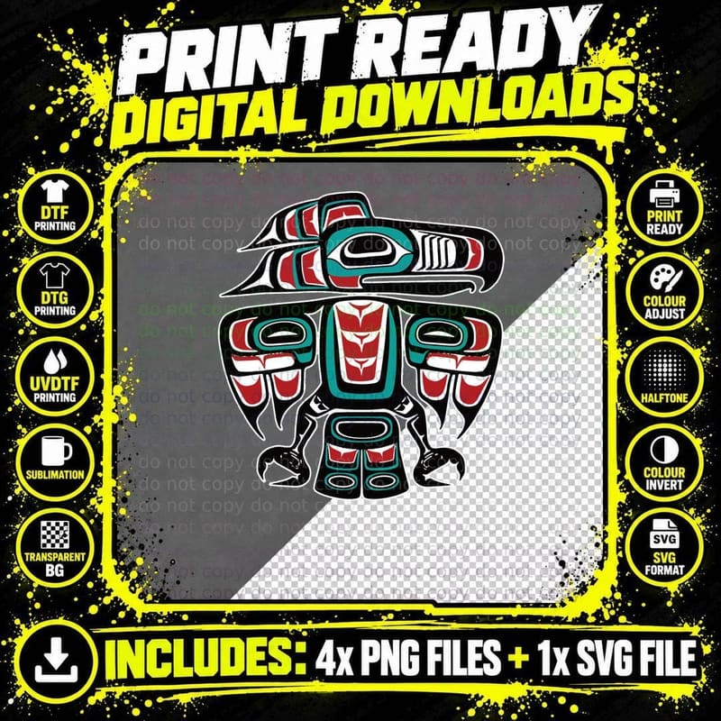 Haida Tlingit Native Raven Totem Active T-Shirt Png SVG Digital Bundle