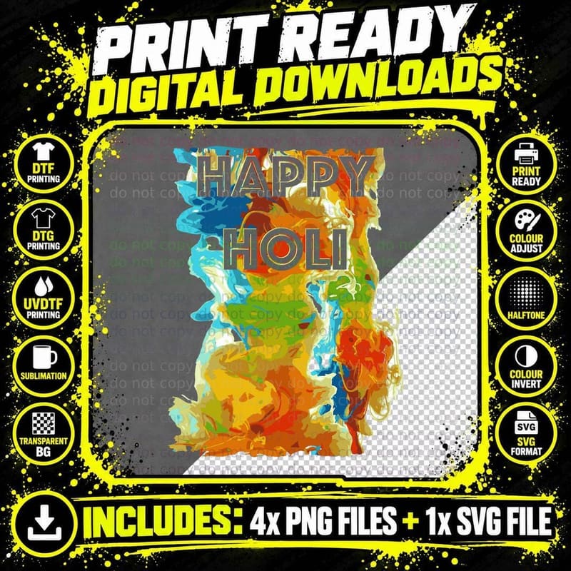 Happy Holi -Indian Festival of Colors Fun Colorful Play Png SVG Digital Bundle