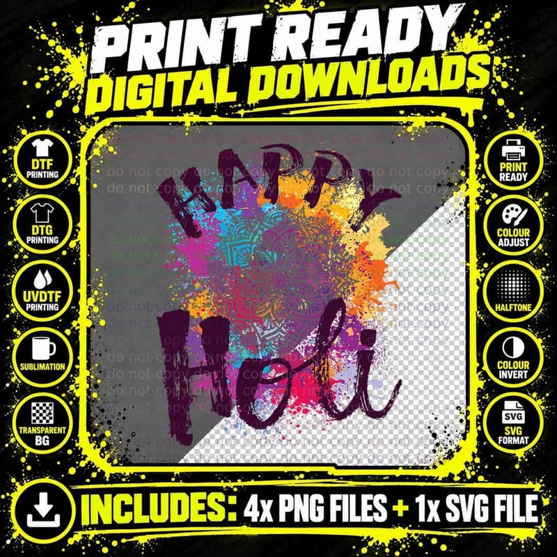 Happy Holi Colors India Hindu Spring T-Shirt Png SVG Digital Bundle
