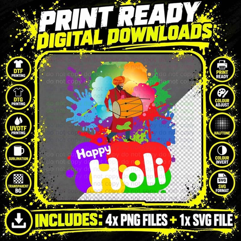 Happy Holi Festival Outfit Color India Hindu T-Shirt Png SVG Digital Bundle