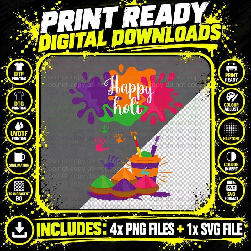 Happy Holi Festival Outfit for Women Kids Men Family Png SVG Digital Bundle