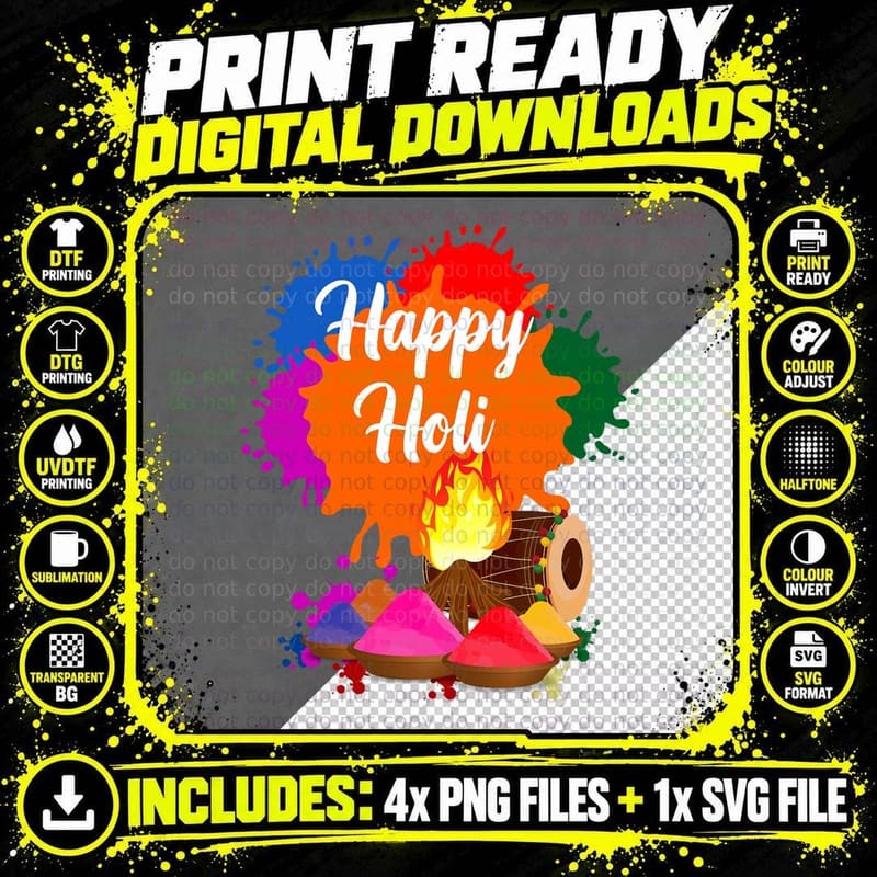 Happy Holi Men Women Family Kids Cool Holi Festival Png SVG Digital Bundle