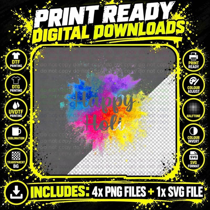 Happy Holi T Women Men Kids Color India Hindu T-Shirt Png SVG Digital Bundle