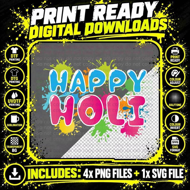 Happy Holi for Kids Boy Toddler India Hindu Kids Toddler Png SVG Digital Bundle
