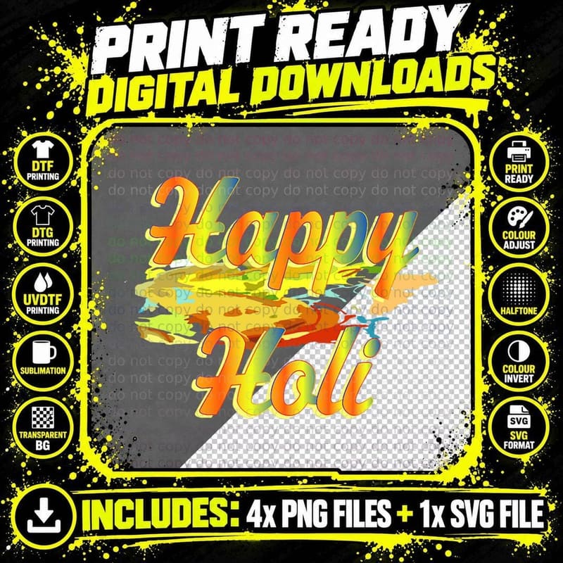 Holi Indian Festival of Colors Fun Play Colorful Happy Png SVG Digital Bundle