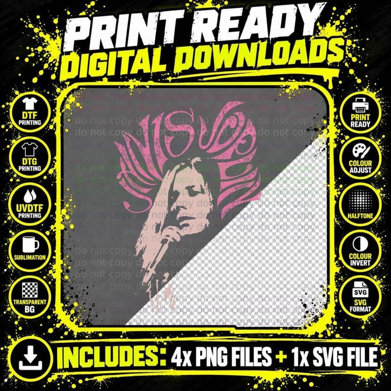 Janis Joplin Psychedelic T-Shirt Png SVG Digital Bundle