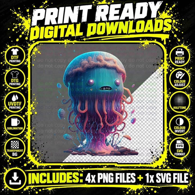 Jellyfish Psychedelic Artistic Cool Graphic T-Shirt Png SVG Digital Bundle