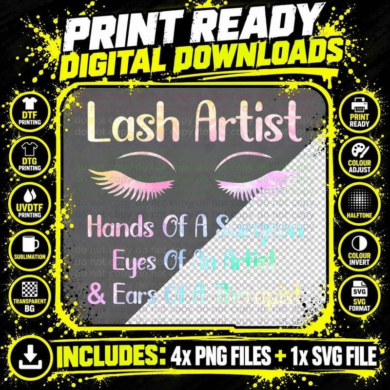 Lash Artist Eyelash Tech Therapist Extensions Colorful Png SVG Digital Bundle
