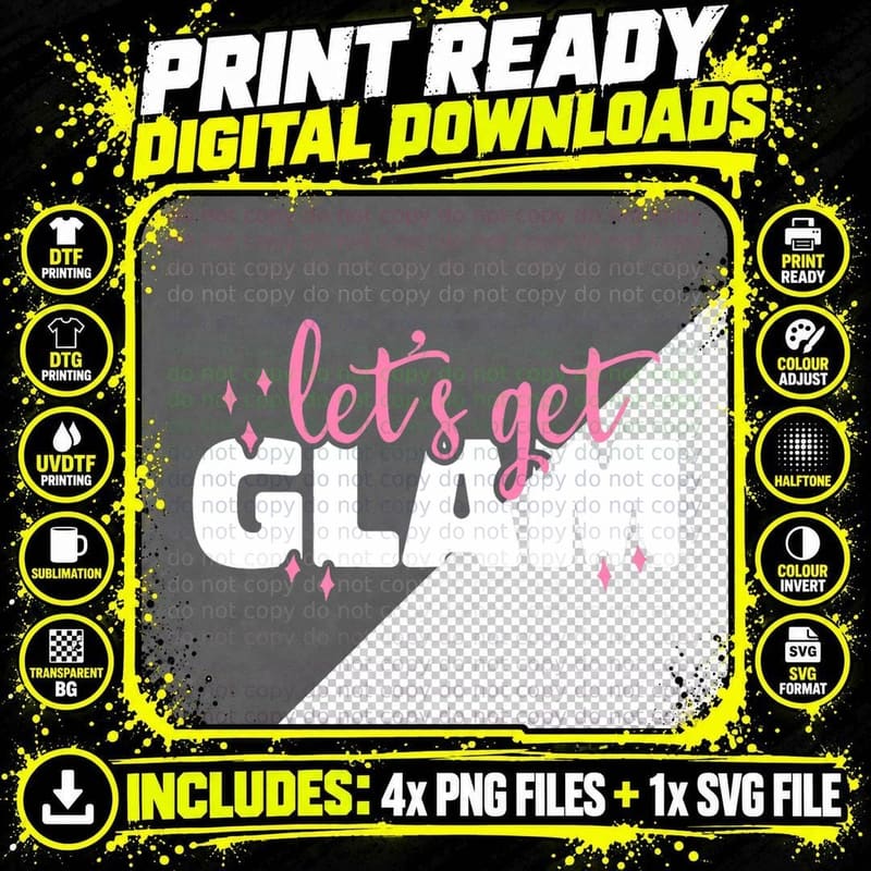 Let's Get Glam Makeup Artist Lipstick Beauty T-Shirt Png SVG Digital Bundle
