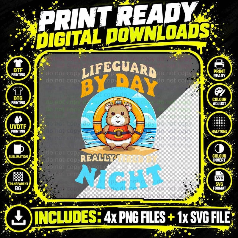 Lifeguard by Day Tired by Night Design T-Shirt Png SVG Digital Bundle