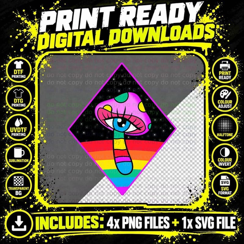 Magic Mushroom Eye Trippy Psychedelic Psychonaut T-Shirt Png SVG Digital Bundle