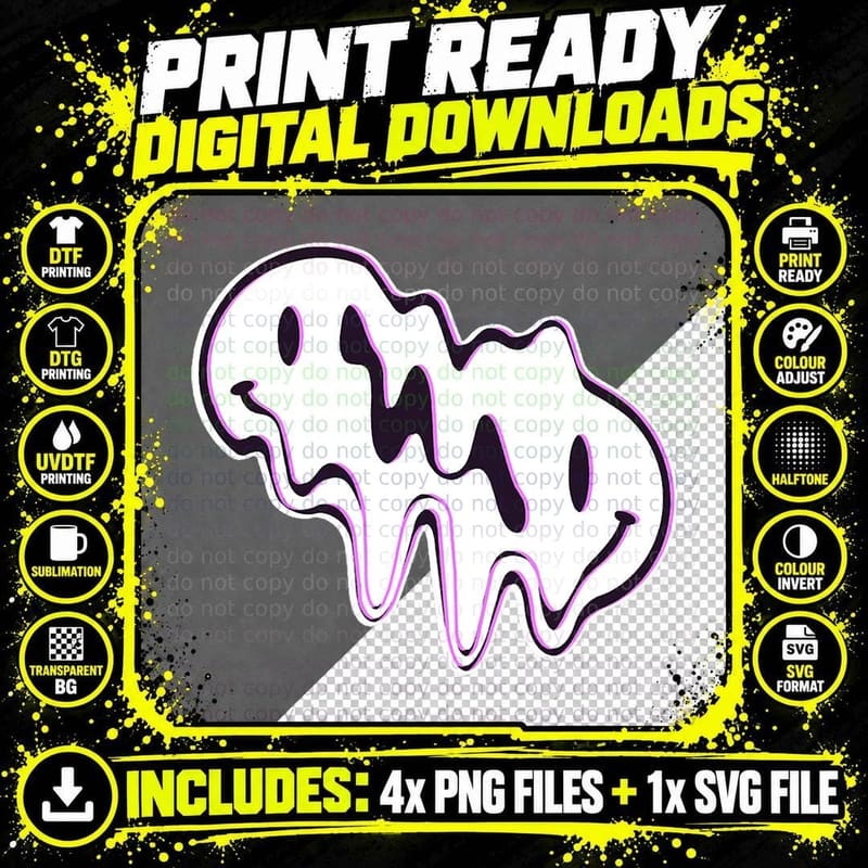 Melted Smiling Face Optical Illusion Psychedelic Trippy Png SVG Digital Bundle