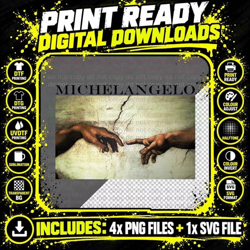 Michelangelo Art Shirt - Creation of Adam T-Shirt Png SVG Digital Bundle