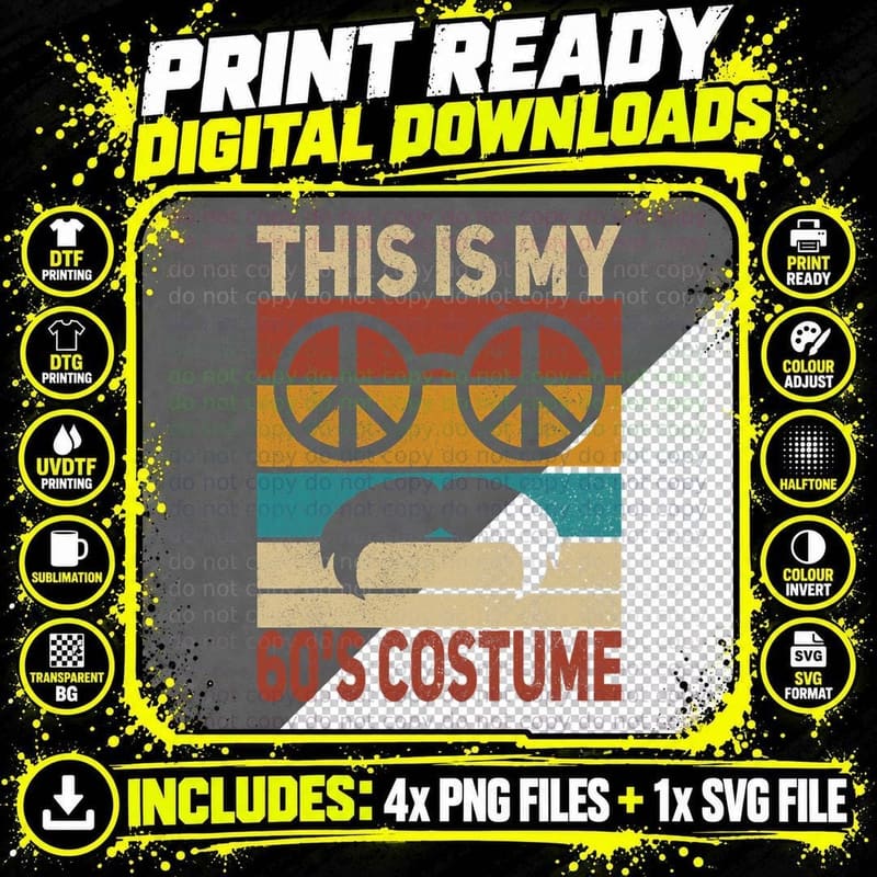 My 60s Costume 60 Style Men 60's Disco 1960s 60 Party Png SVG Digital Bundle