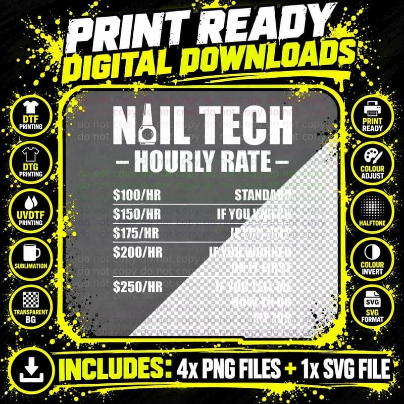 Nail Technician Rate Nail Tech Artist Manicurist T-Shirt Png SVG Digital Bundle