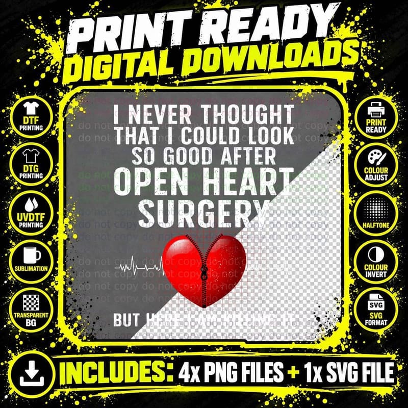 Open Heart Surgery Art for Men Women Heart Patient Png SVG Digital Bundle